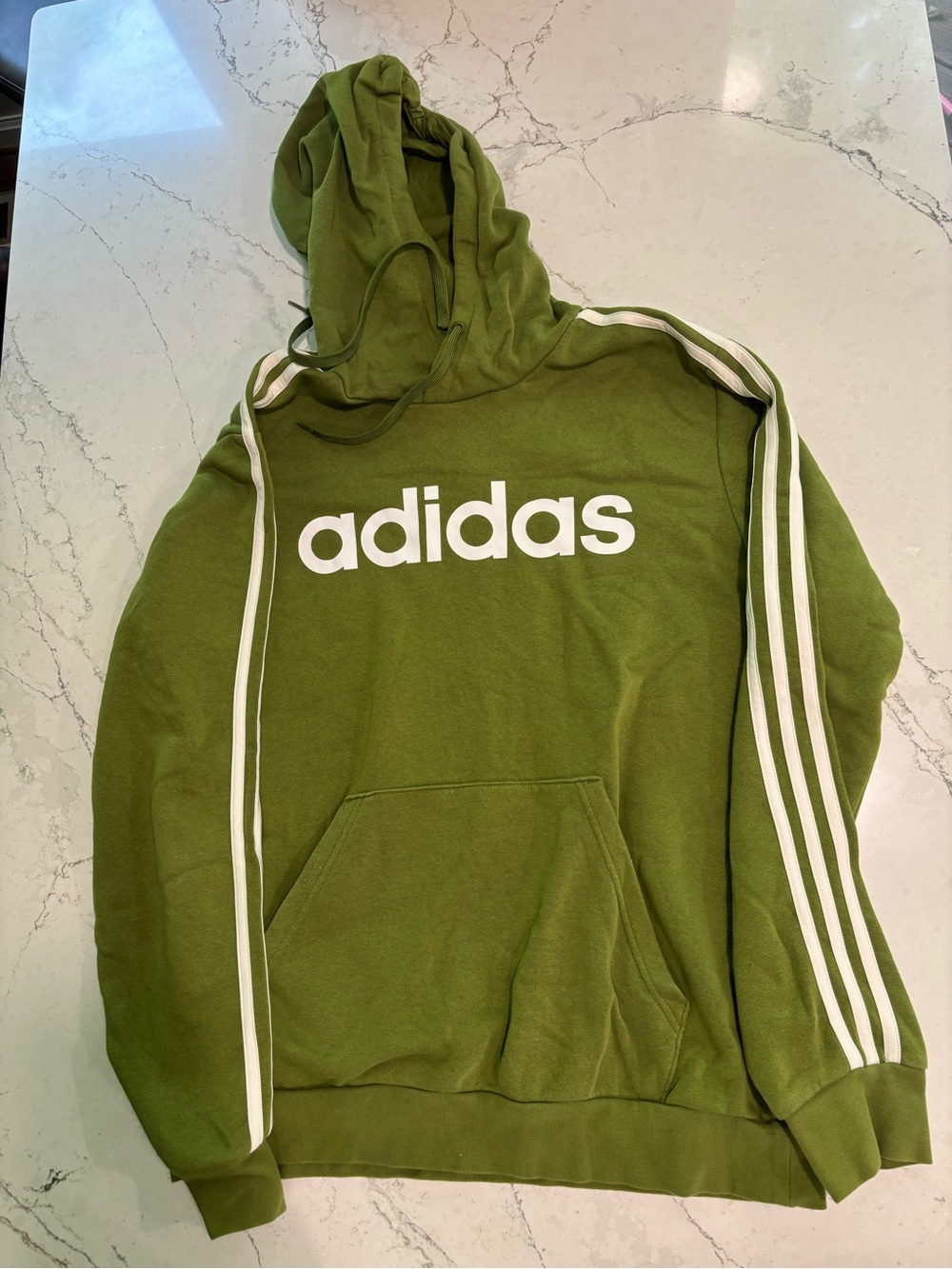 adidas Olive Green Hoodie with White Logo Stripes
